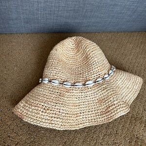 Peter Grimm Tan Straw Hat with Shell Accents